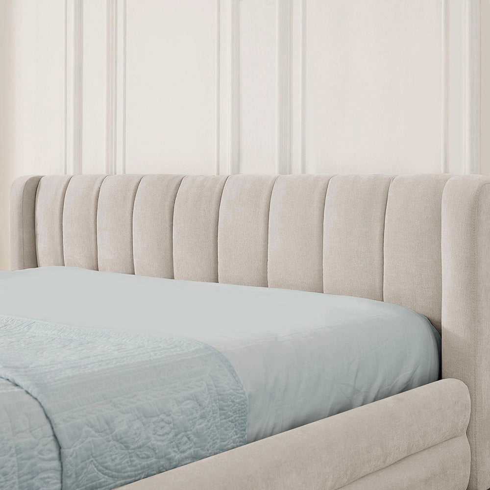 Letto matrimoniale con contenitore - Xylo - 140x200 cm - Beige - Porte USB tessuto morbido