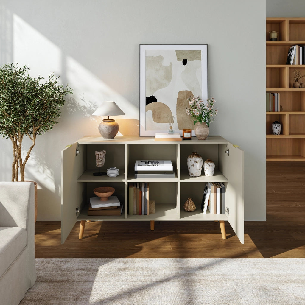 Credenza Nand Madia con 2 Ante Scanalate 120x40x76 cm color Sabbia [en.casa]