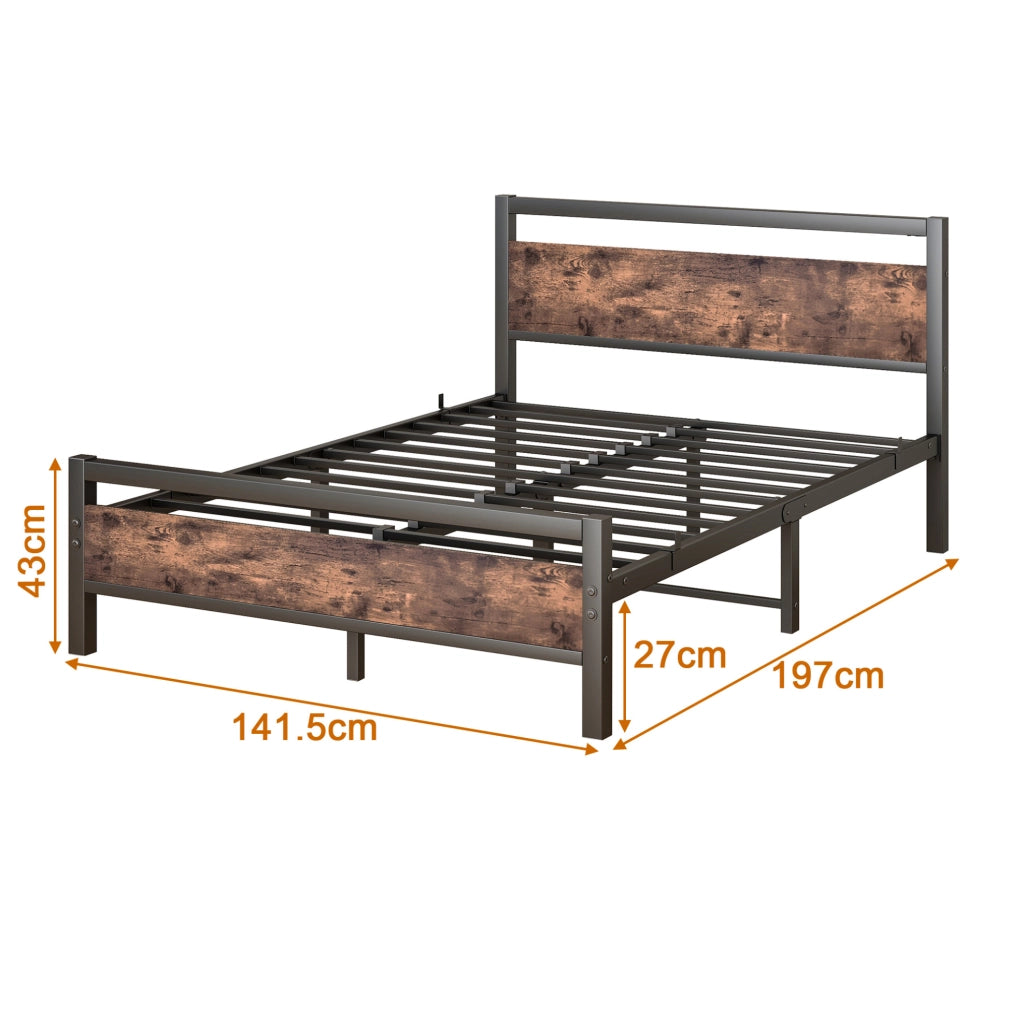 Letto matrimoniale 140x190 cm in metallo e MDF marrone antico