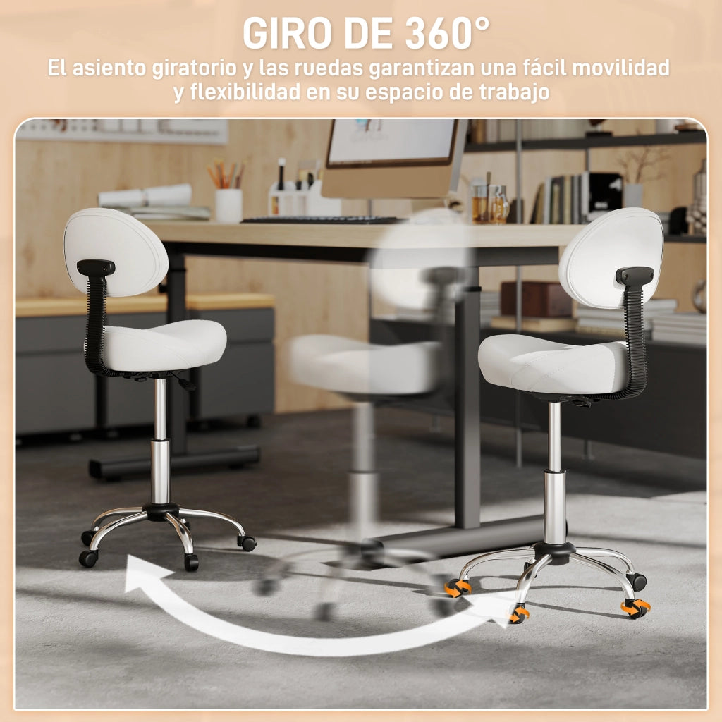 Sgabello Girevole con Schienale e Ruote ¨C zephmum ¨C 50x50x83-98cm Bianco