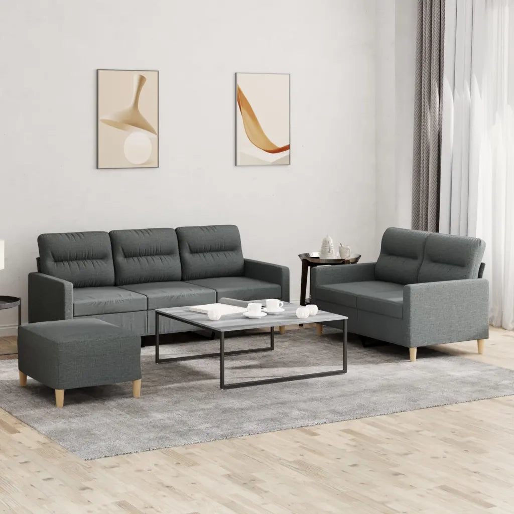 Set di Divani 3 pz con Cuscini Grigio Scuro in Tessuto