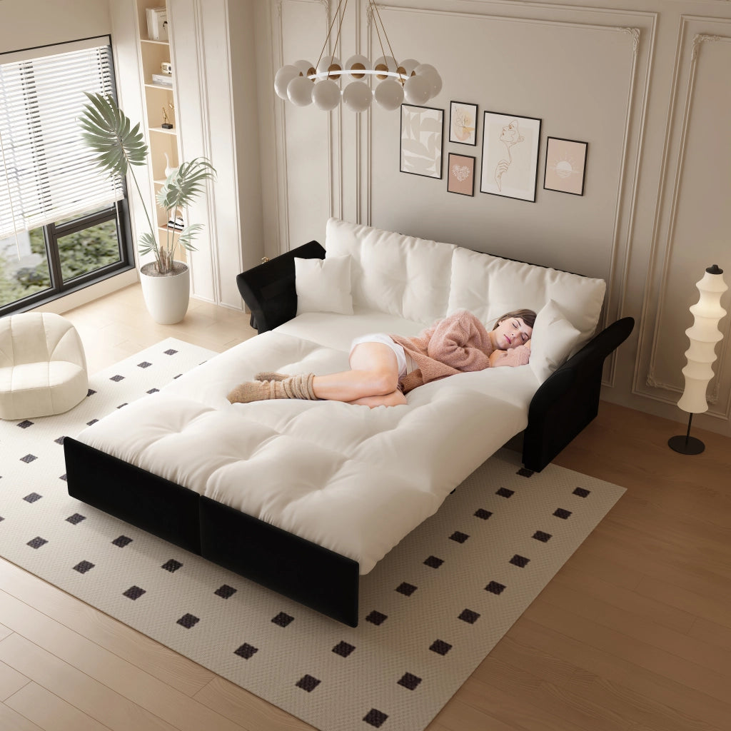 Divano letto convertibile 3 in 1 - con letto estraibile e 2 cuscini - in velluto beige