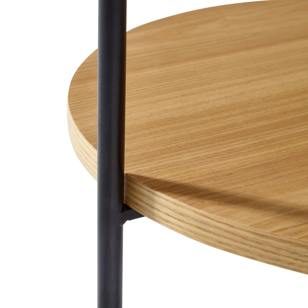 Tavolino da caff¨¨ rotondo ?69x38 cm a 2 ripiani in legno massello, MDF e ferro