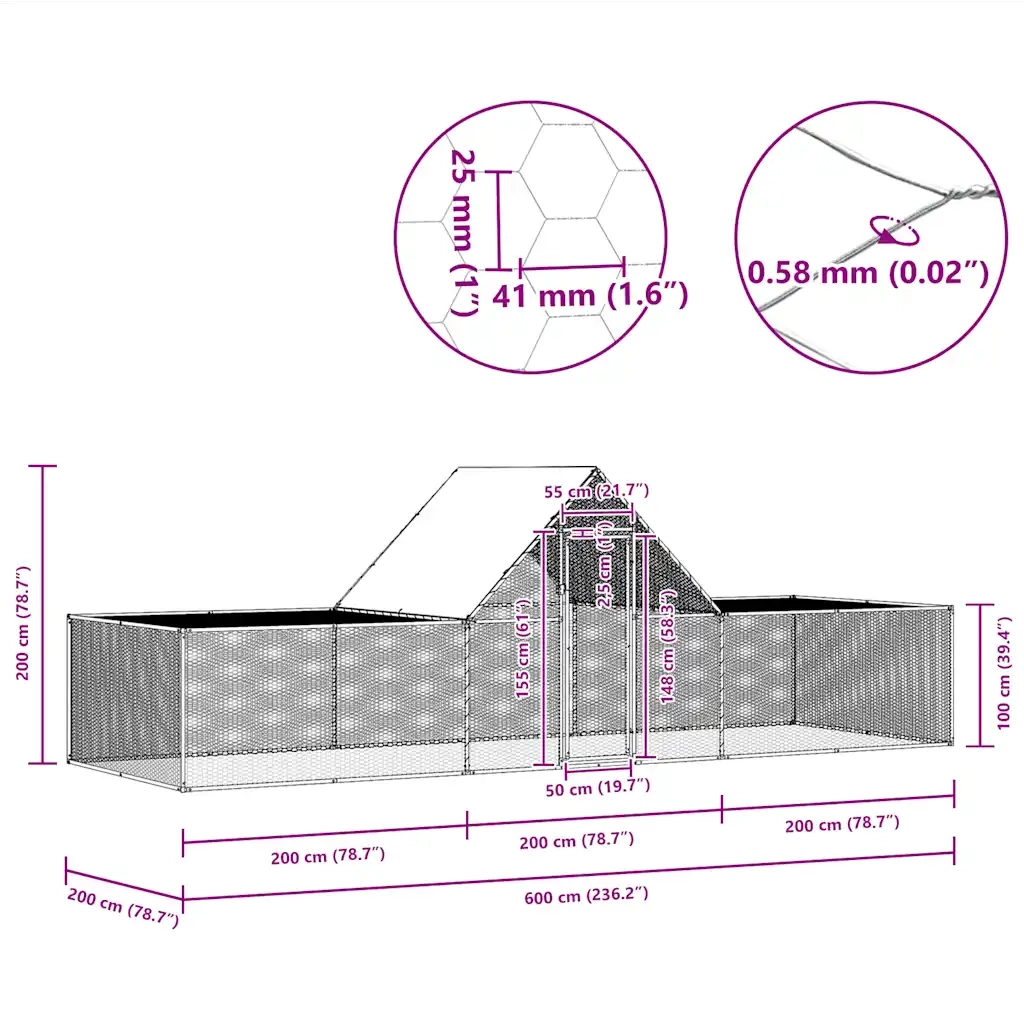 Pollaio 6x2x2 m in Acciaio Zincato 144562