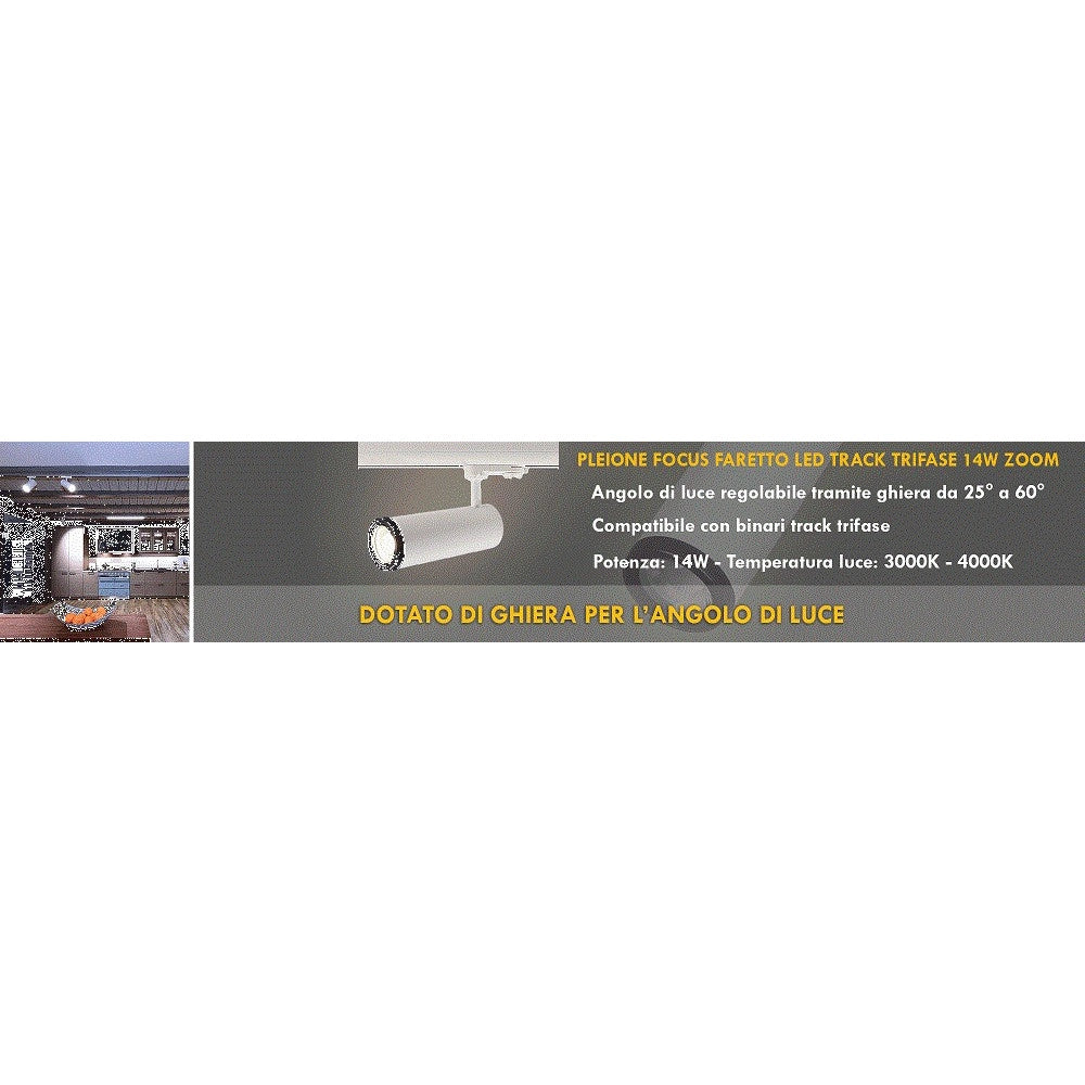 Trade Shop - Faretto Track Led Cob 14 Watt Binario Trifase Luce 3000k 4000k Orientabile 230v -