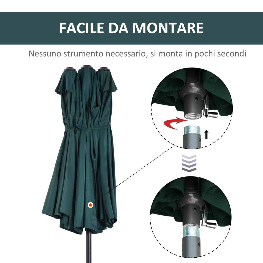 Ombrellone da Giardino Doppio ¨C zephmum ¨C Verde Scuro Acciaio Poliestere 455x265x238cm
