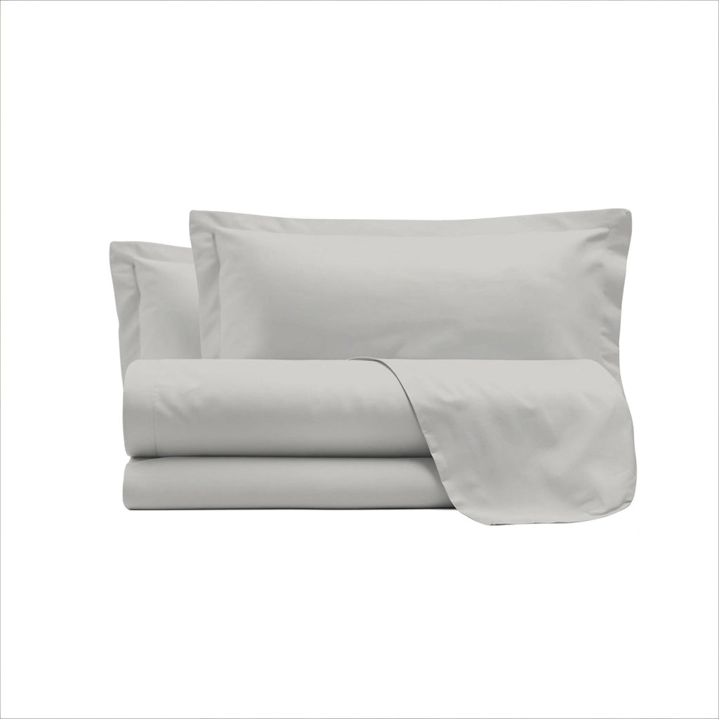 Set Lenzuola Sopra Sotto e Federe Matrimoniale Maxi 180x200 cm Linea Cloe in Raso di Cotone Grigio Chiaro