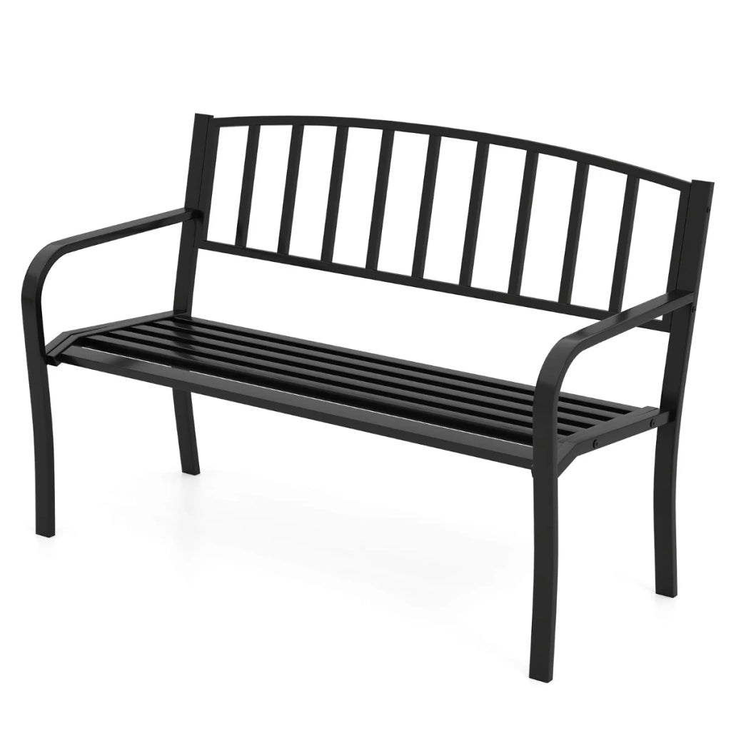 Panca da giardino 127 x 59 x 85,5 cm per 2-3 persone con schienale curvo e comfort ottimale in metallo nero 20_0010578