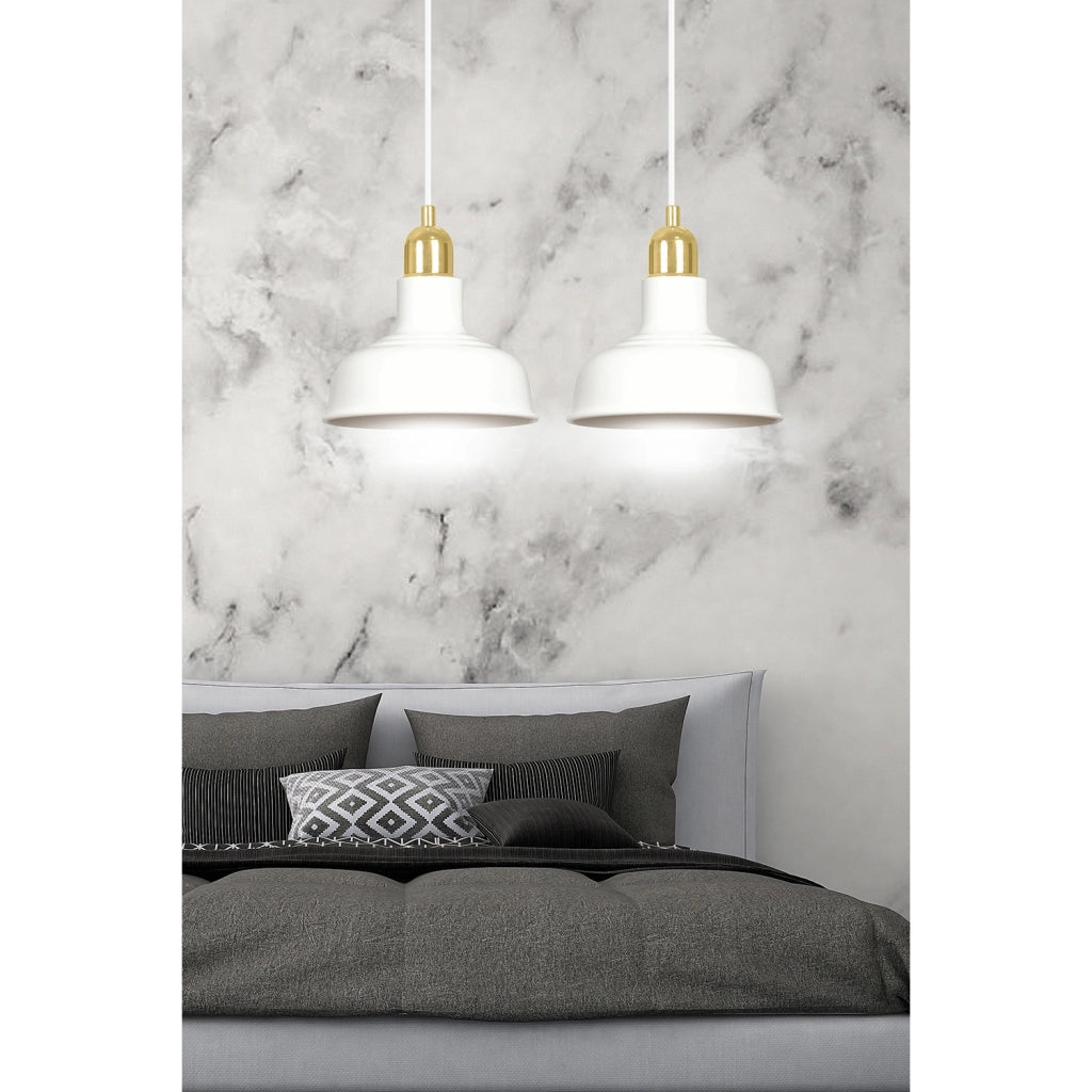 Lampadario Industrial 2 Luci Kubera In Acciaio Bianco Con Elementi In Oro