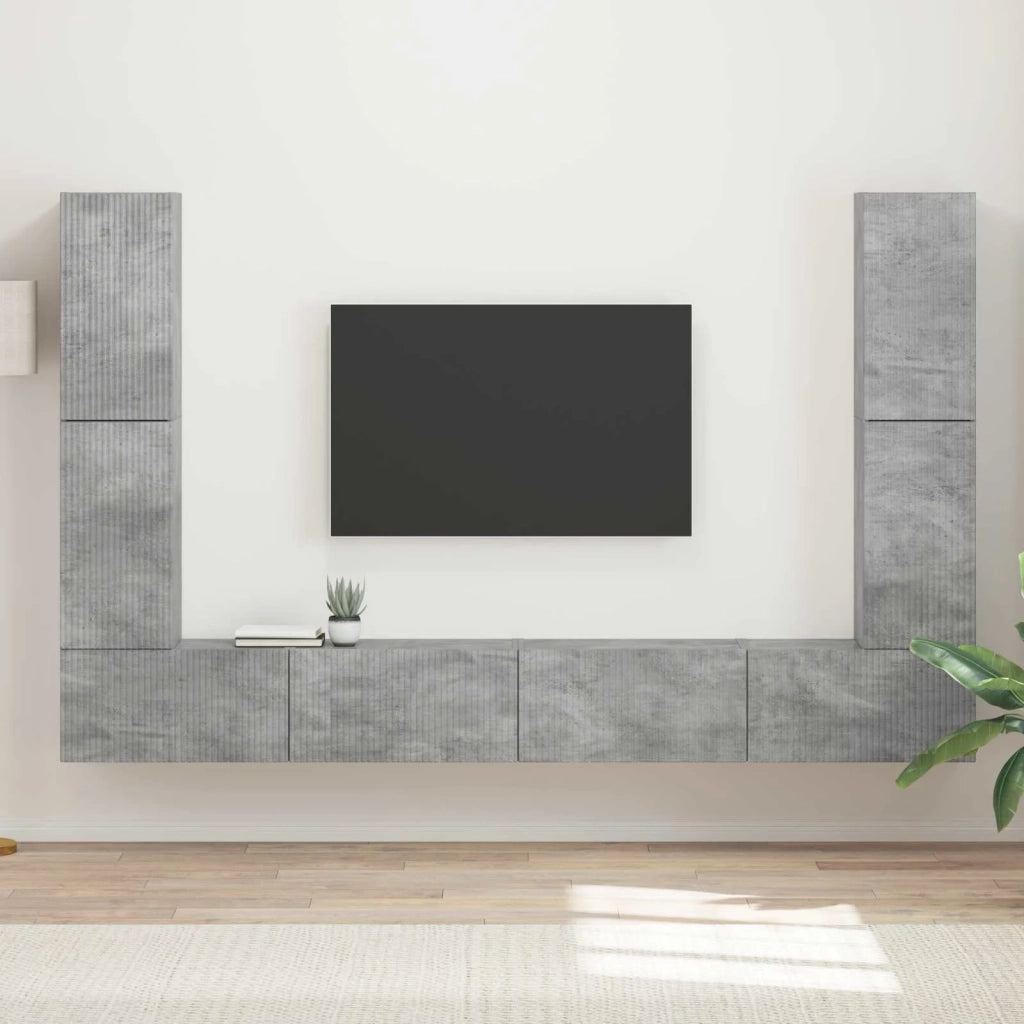 Set mobile TV 8 pz-Credenza per TV Grigio cemento Legno multistrato