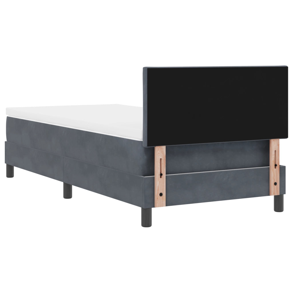 Letto Box Spring con Materasso Grigio Scuro Singolo in Velluto