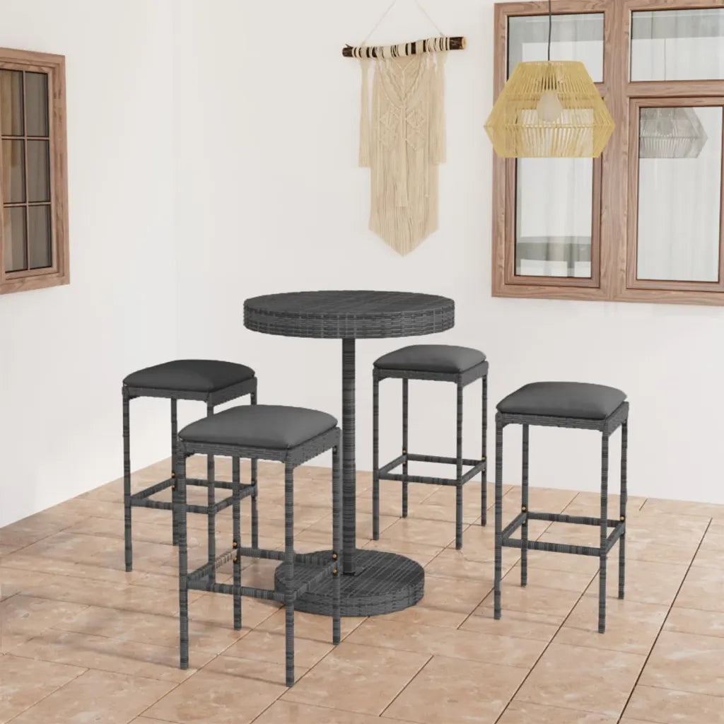 Set da Bar da Giardino 5 pz con Cuscini in Polyrattan Grigio 3064763