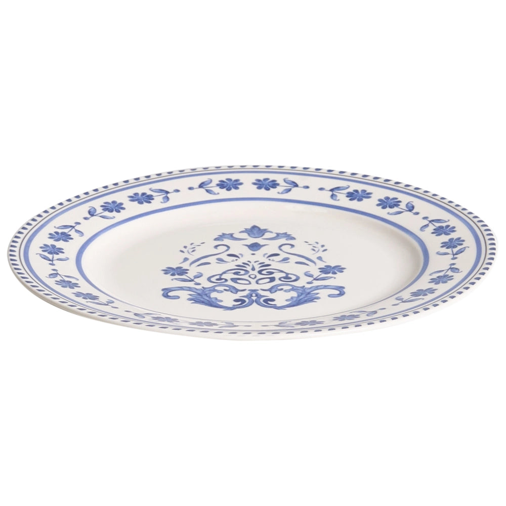 Set da 12 stoviglie in porcellana con motivo astratto bianco e blu, con finitura smaltata, per cucina e sala da pranzo