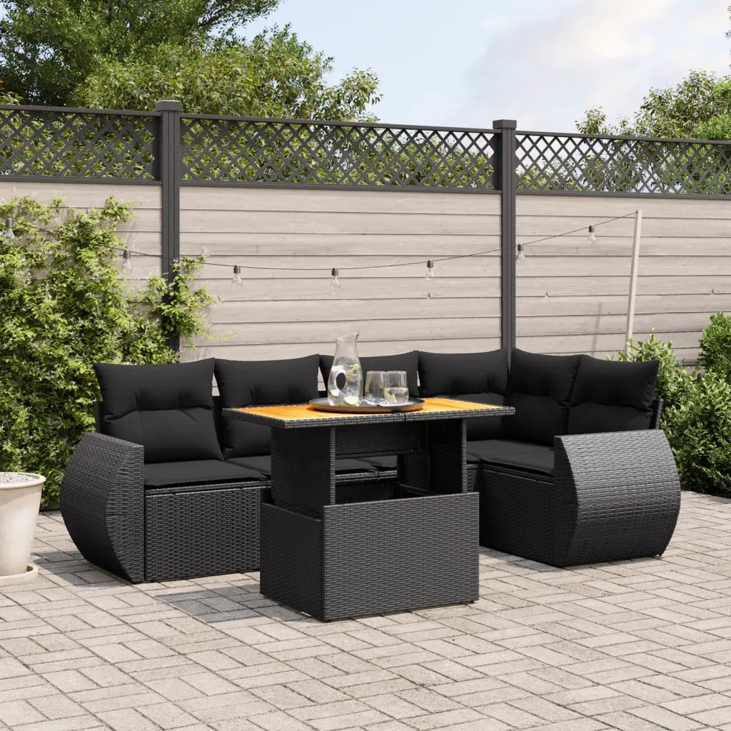 Set Divano da Giardino 6 pz con Cuscini Nero in Polyrattan 3272182