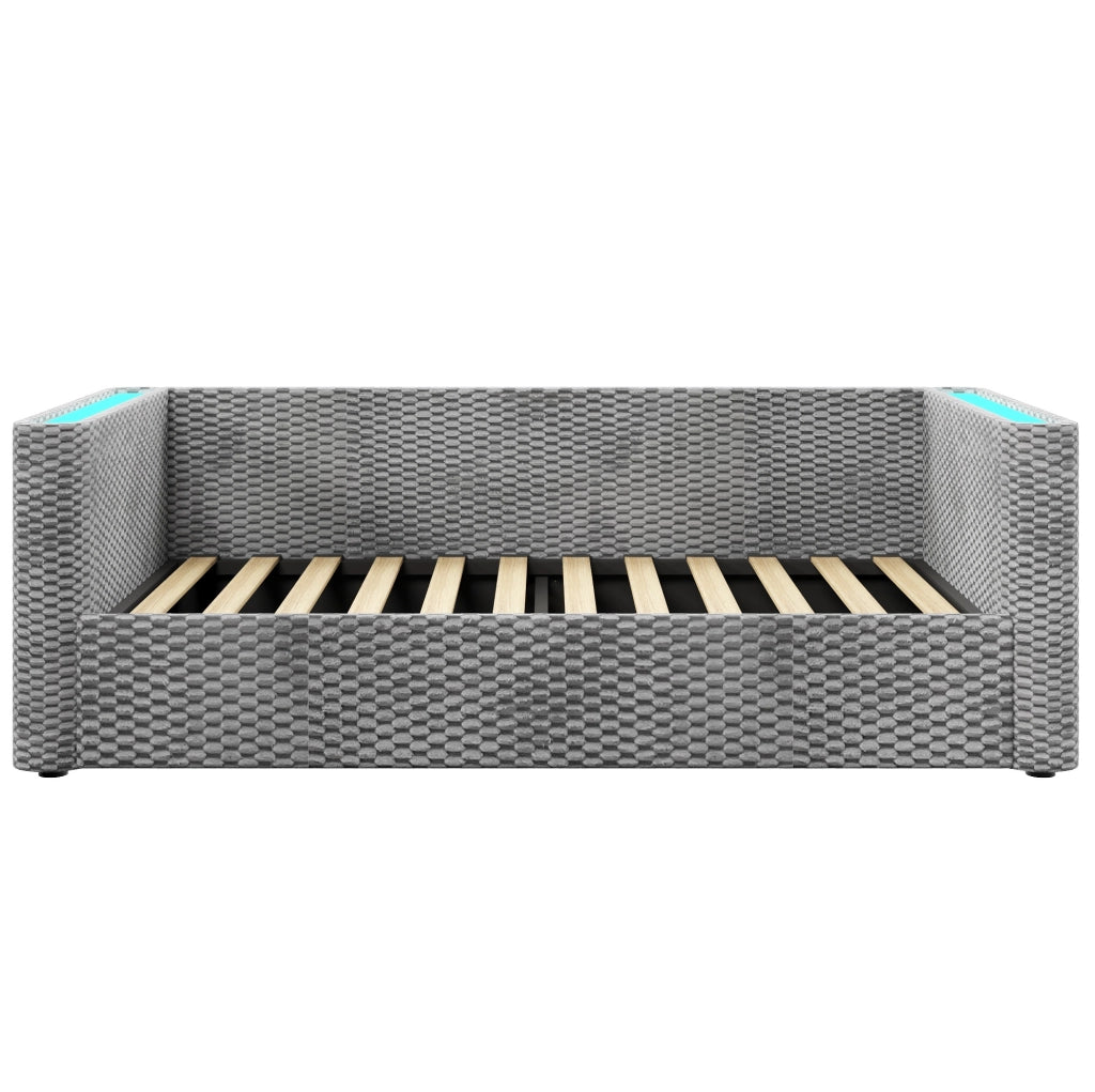 Divano letto 90x200 cm in velluto con contenitore idraulico e LED