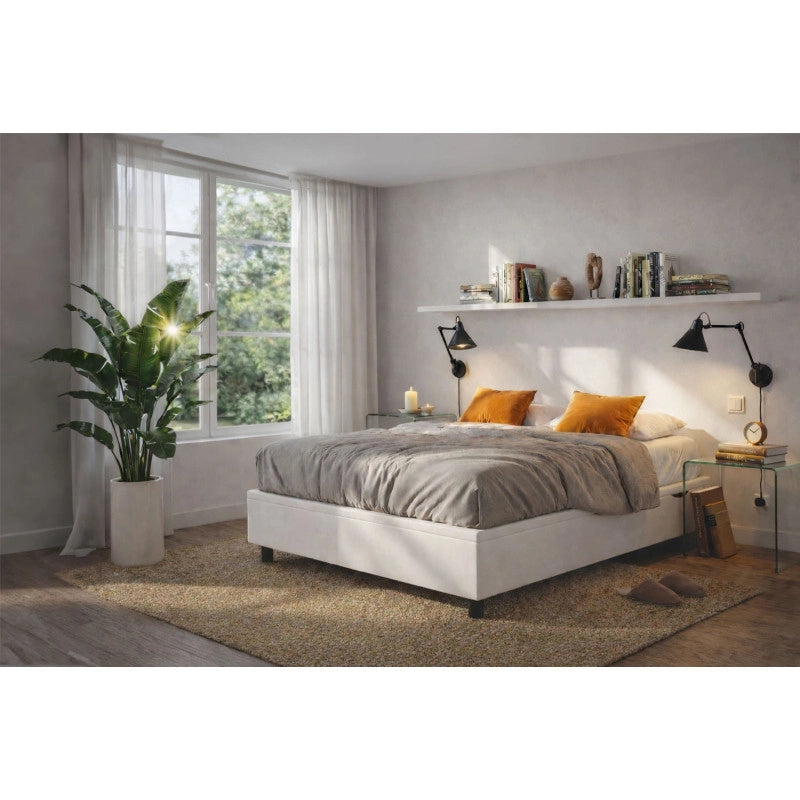 Letto imbottito Matrimoniale 180x200 cm BoxMax - Bianco,Similpelle,Contenitore