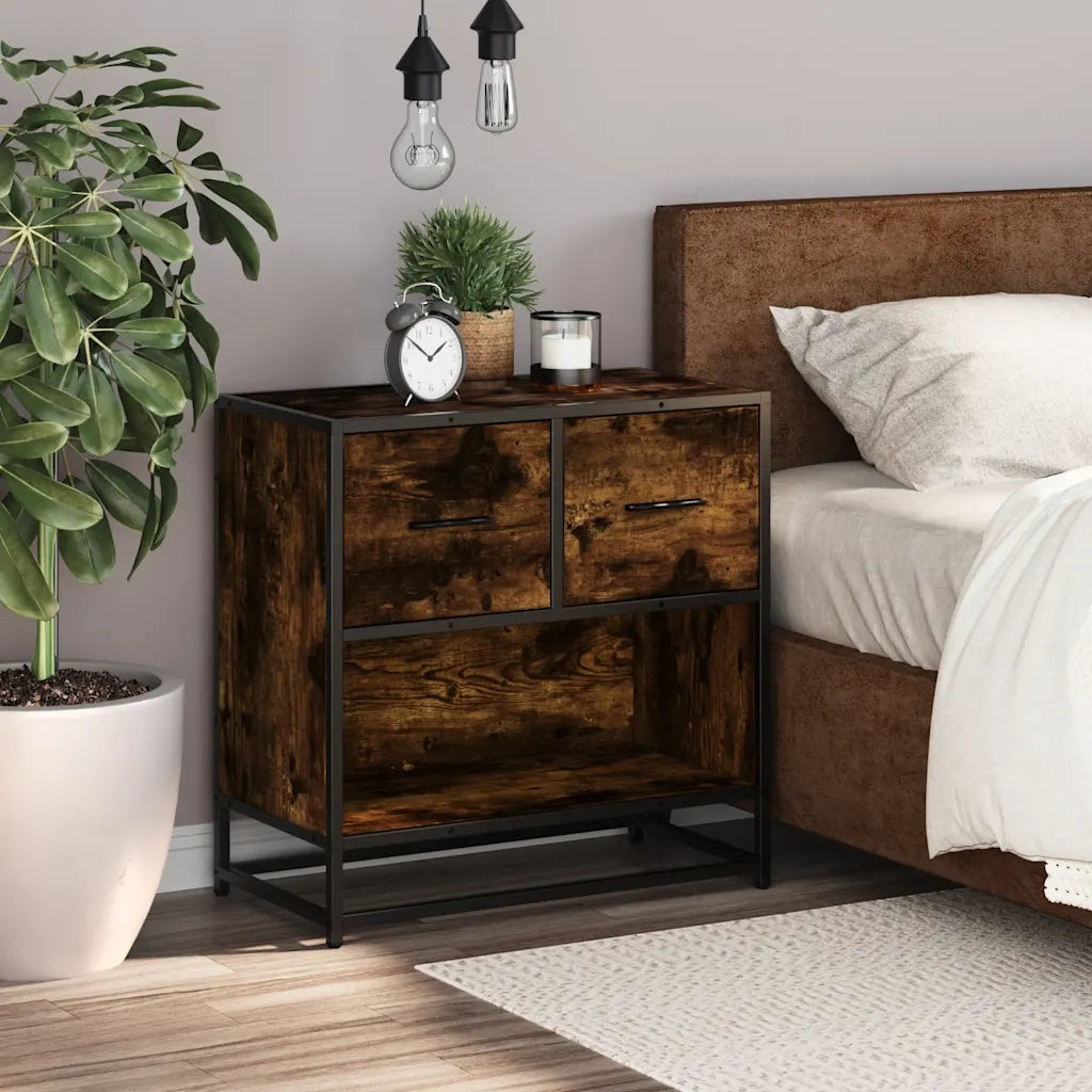 Comodino-Tavolino da notte Rovere Fumo 60x31x60 cm in Legno Multistrato e Metallo
