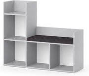 Scaffale per bambini Luigi, Grigio, 107.2 x 88.6 cm, con seduta imbottita e quattro ripiani aperti