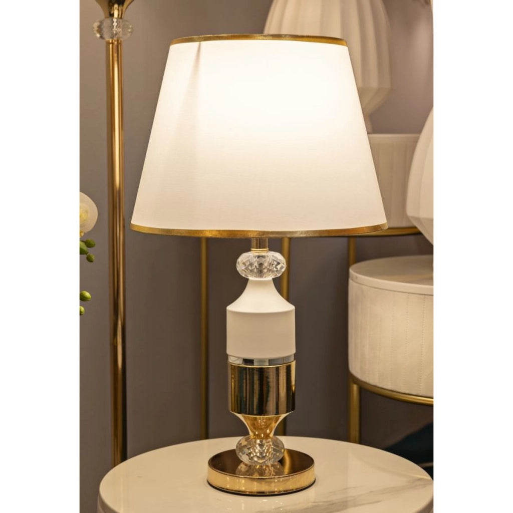 Lampada da Tavolo VKH905, Bianco, Tessuto, 30x30x52 cm