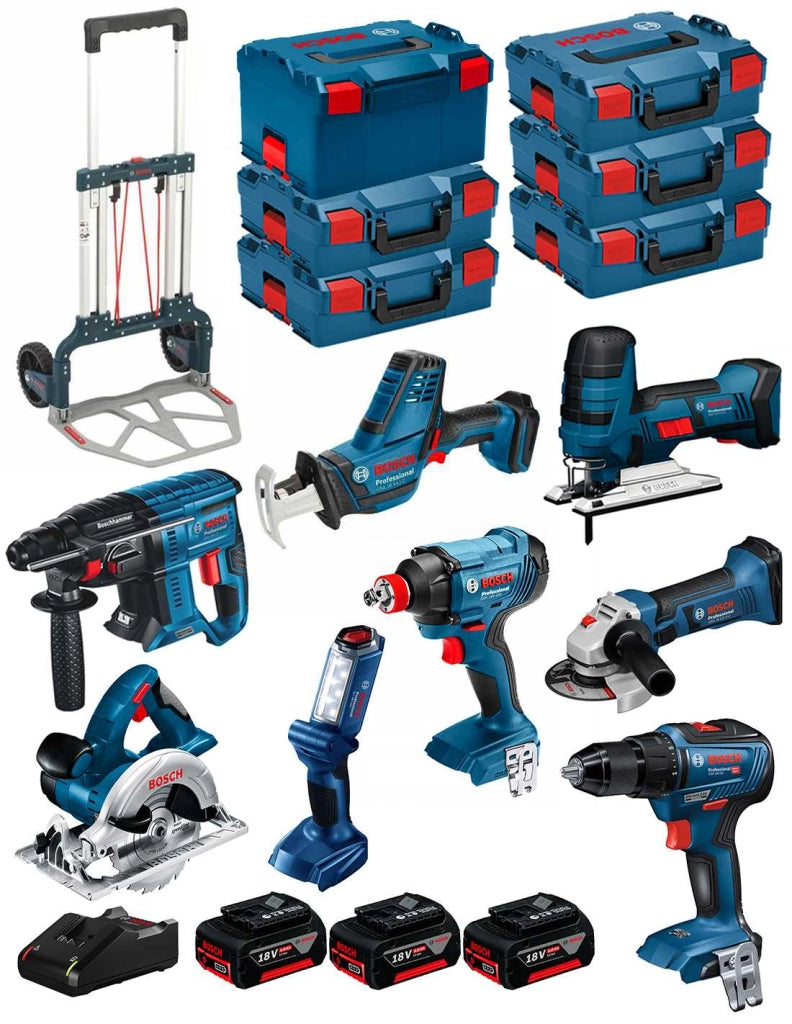 BOSCH Kit 18V BK802 (GST18V-LIS+GKS18V-LI+GBH18V-21+GWS18-125V-LI+GSR18V-55+GSA18V-LIC+GDX18V-180+GLI18V-300+3x5,0Ah+GAL18V-40)