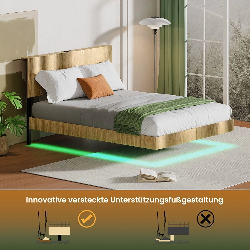 Letto con LED e testiera ¨C Minimal ¨C Metallo 140x200 cm, colore beige