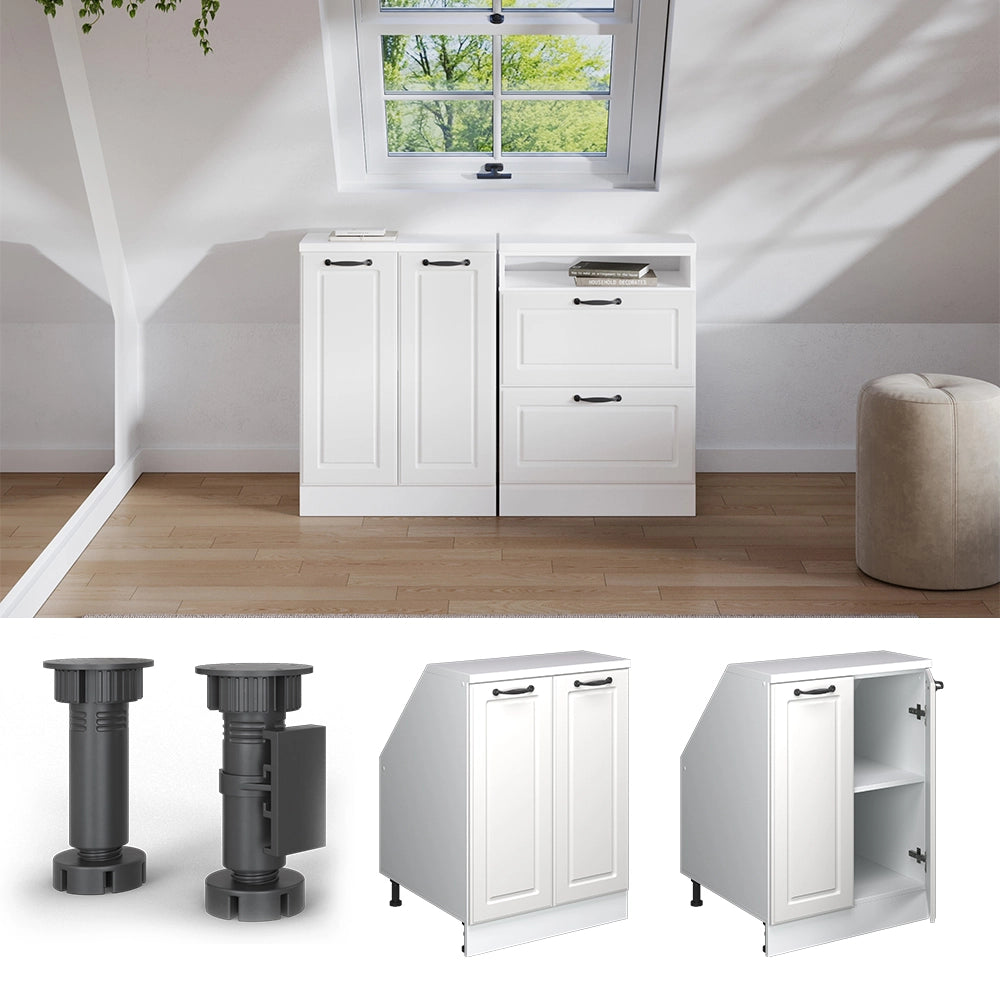 Mobile sottotetto Rion Bianco rustico/Bianco 60 x 83.8 cm con 2 porte, carcassa 60 cm profondità Vicco
