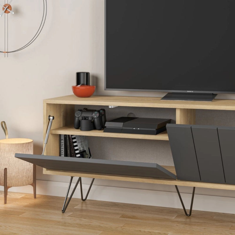 Porta tv Picadilly con struttura rovere e 2 ante a ribalta antracite