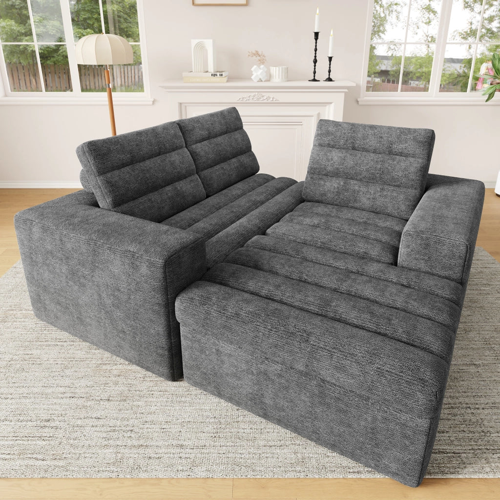 Divano angolare modulare in chenille con design senza telaio e cuscini morbidi, grigio chiaro, 253 × 161 × 89 cm