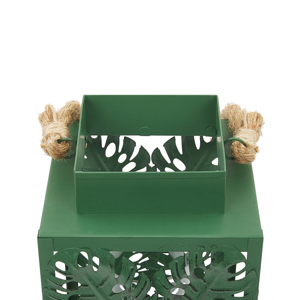 Lanterna Verde Metallo 25 cm Portacandele in Vetro Foglie di Monstera Decorazione Boho
