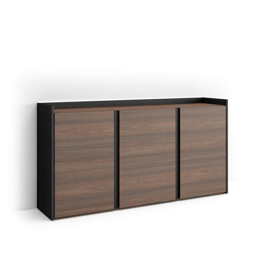 Credenza, Mobile, Cucina, 156x80x35 cm, 3 Porte, LED, Rovere scuro e Nero