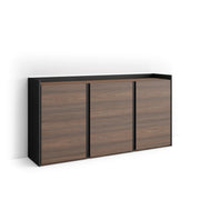 Credenza, Mobile, Cucina, 156x80x35 cm, 3 Porte, LED, Rovere scuro e Nero