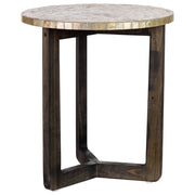 Tavolino ausiliario in legno e capiz bianco D40x45h cm