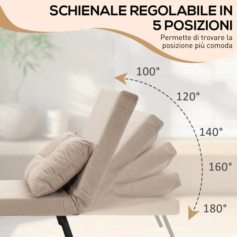 POLTRONA LETTO 3 IN 1 CON SCHIENALE RECLINABILE E CUSCINO, IN TESSUTO EFFETTO VELLUTO, 63X73X81 CM, BEIGE