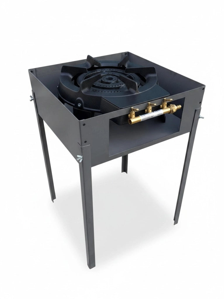 Supporto in Ferro per Fornellone a Gas, 41x41x63,5 cm H, Struttura con Gambe in Ferro CON fornellone 3 corone
