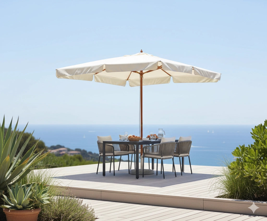 Ombrellone da Giardino 3x4 m Palo Ø48 mm in Legno Vorghini De Lux Ecrù