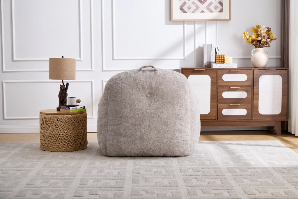 Poltrona sacco con braccioli tessuto pelliccia sintetica grigio chiaro soggiorno camera letto relax