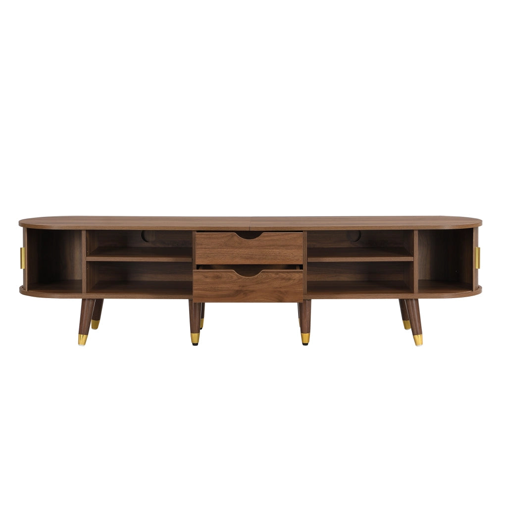 Mobile TV con Ante Scorrevoli in Rattan ¨C MINIMAL ¨C Noce, MDF, Cassetto, Ripiani, 175 cm