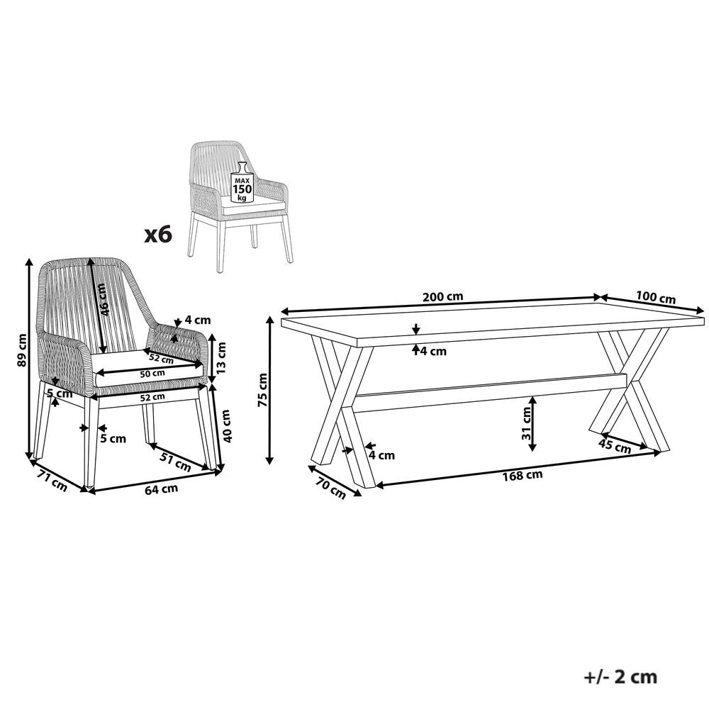 Set da Esterno con Tavolo in Cemento Sintetico blu marino e 6 Sedie in Vimini