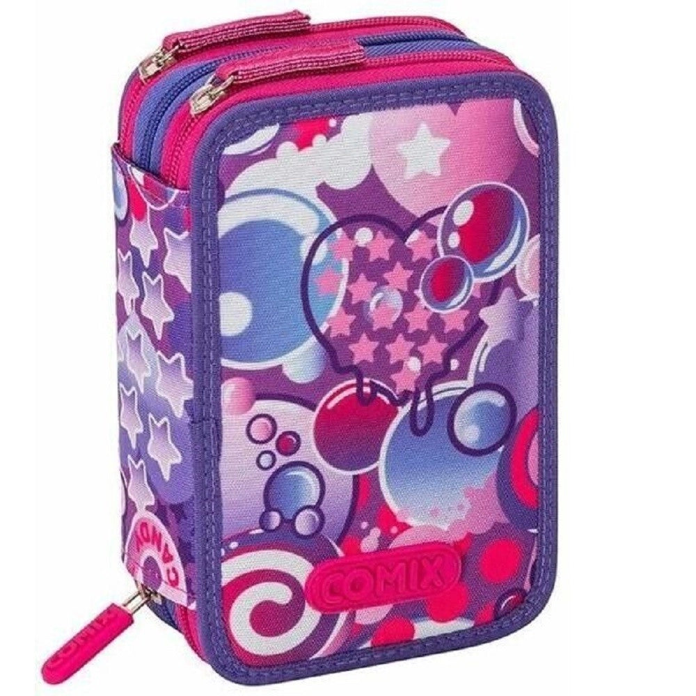 Trade Shop - Astuccio Portapenne 3 Zip Scomparti Comix Bright Bubbles Girl Accessori Scuola -