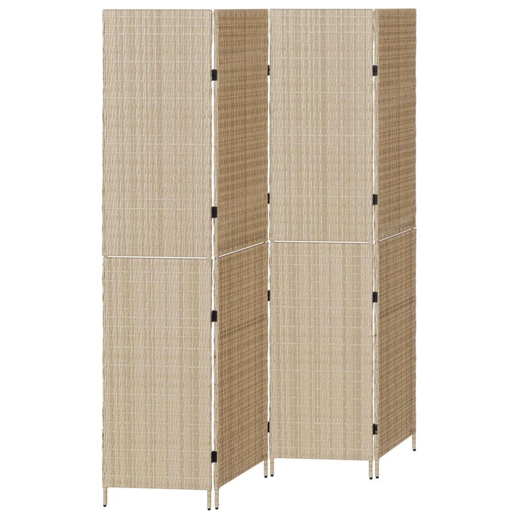 Divider per Stanza 4 Pannelli Pieghevole Beige 196x200 cm Poly Rattan