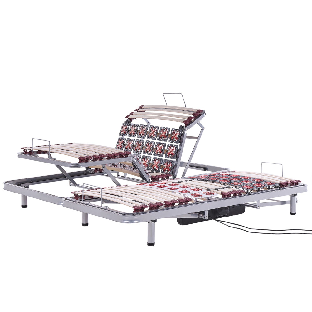 Set di 2 basi per letti singoli da 90 x 200 con doghe in legno massello regolabili elettriche con struttura in metallo
