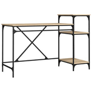 Scrivania tavolo postazione di lavoro mobile per computer studio e scaffalature rovere Sonoma 135 x 50 x 90 cm legno ingegnerizzato/ferro marrone 02_0023818