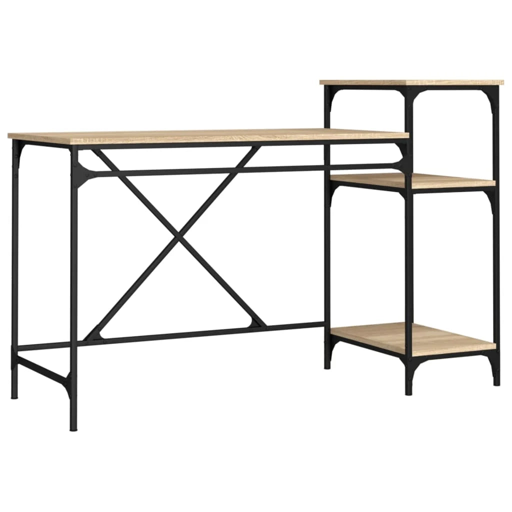 Scrivania tavolo postazione di lavoro mobile per computer studio e scaffalature rovere Sonoma 135 x 50 x 90 cm legno ingegnerizzato/ferro marrone 02_0023818