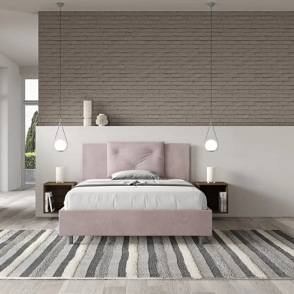 Letto matrimoniale francese senza rete imbottito 140x190 microfibra glicine Appia