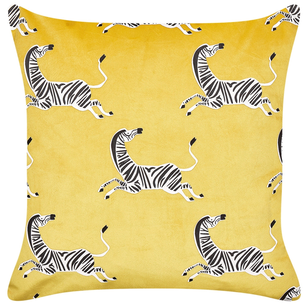 Set di 2 cuscini sparsi in tessuto poliestere velluto giallo con motivi animali 45 x 45 cm per la cameretta dei bambini