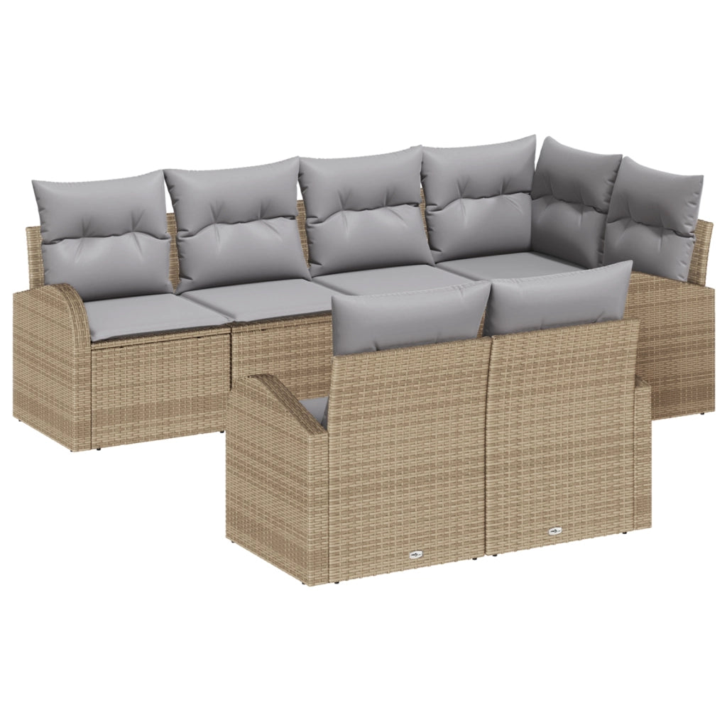 Set di divani da giardino  7 pezzi con cuscini beige in polyrattan