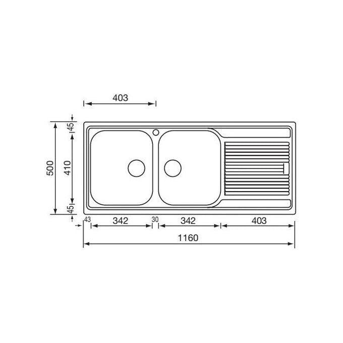 CM Zenith 116x50 2V Lavello ad incasso Rettangolare Acciaio inossidabile