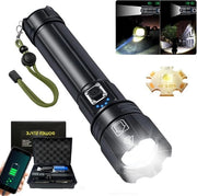 Lampada LED portatile con zoom - 250000 lumen - ricaricabile - XHP70.2 - IPX7 impermeabile - per campeggi, escursioni, emergenze - nero