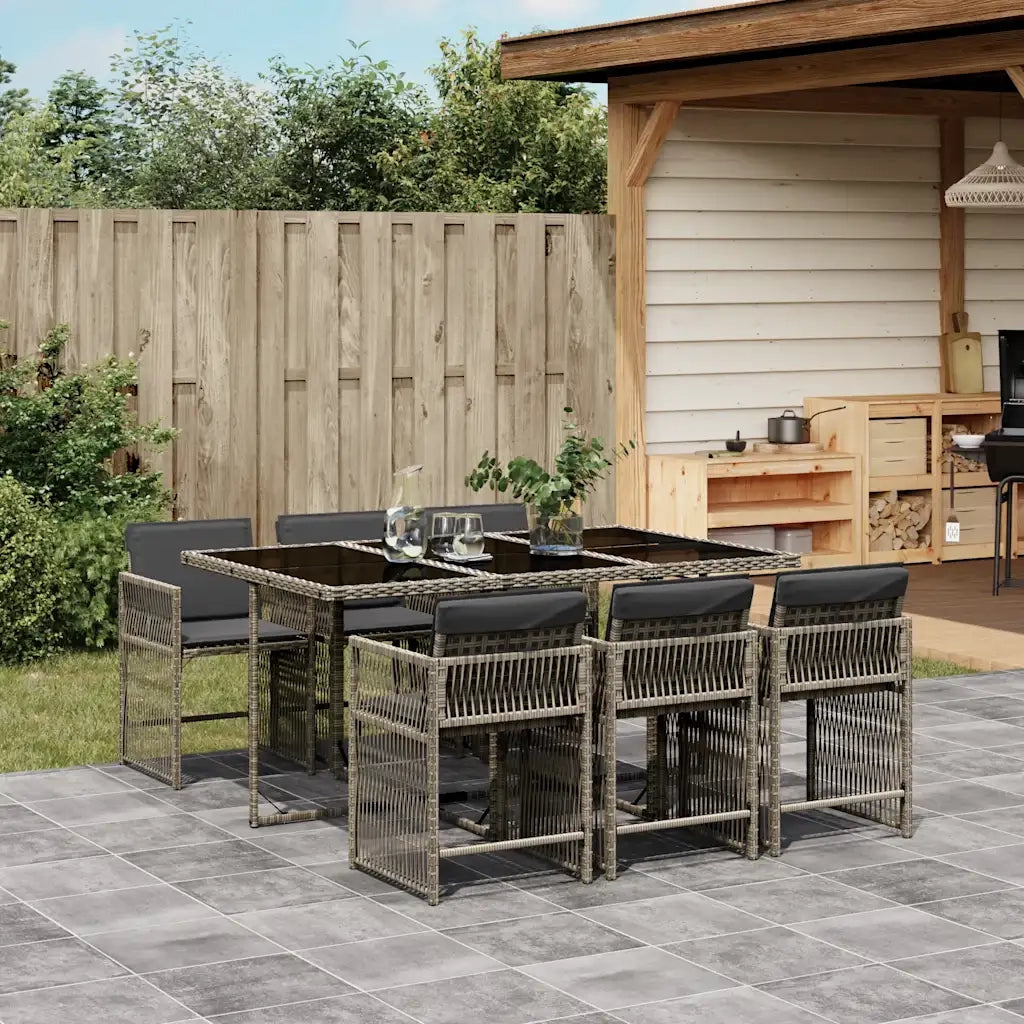 Set da Pranzo da Giardino 7 pz | Set Salotto da Giardino con Cuscini in Polyrattan Grigio