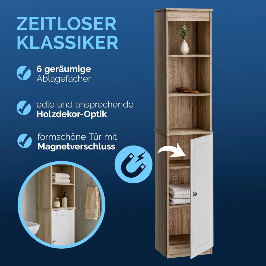 Casaria® Mobile Alto Bagno 6 Ripiani 170x34x26cm Armadio Salvaspazio Mobiletto Asciugamani Mobili a Colonna Arredo Bagno Mobiletti Salvaspazio